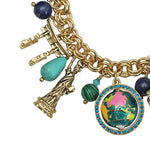 Ritzy Couture World Around US Turquoise Lapis Multi Charm Travel Charm Bracelet (Antique Goldtone)