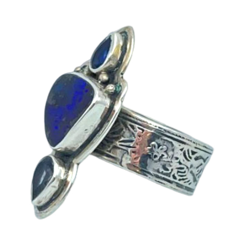 Tabra Jewelry 925 Sterling Silver Australian Boulder Opal & Iolite Ring Size 7.5 00K520