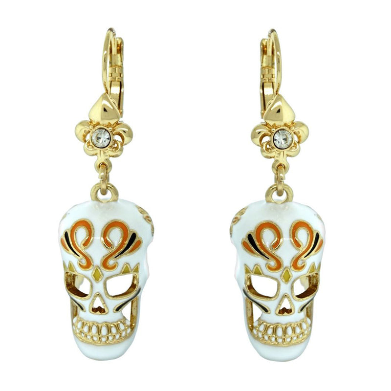 Ritzy Couture Skull Dangles Halloween Skeleton Earrings (Gold/Silvertone) - Gold
