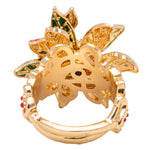 Ritzy Couture Merry Christmas TWAS The Night Enamel Poinsettia Pave Ring (Goldtone)