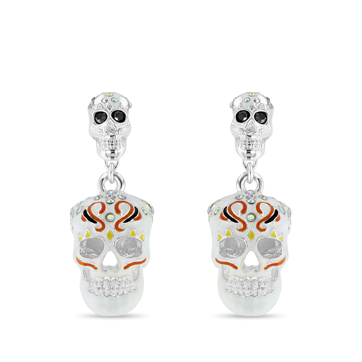 Sparkling Sugar Skull Leverback Earrings-Ritzy Couture DeLuxe-Fine Silver Plated