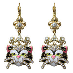 Ritzy Couture Princess Kitty Drop Leverback Cat Earrings (Goldtone) - Goldtone / Black