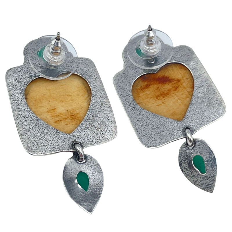 Tabra Jewelry 925 Sterling Silver Hand Carved Flower & Green Stone Post Earrings, 00K550