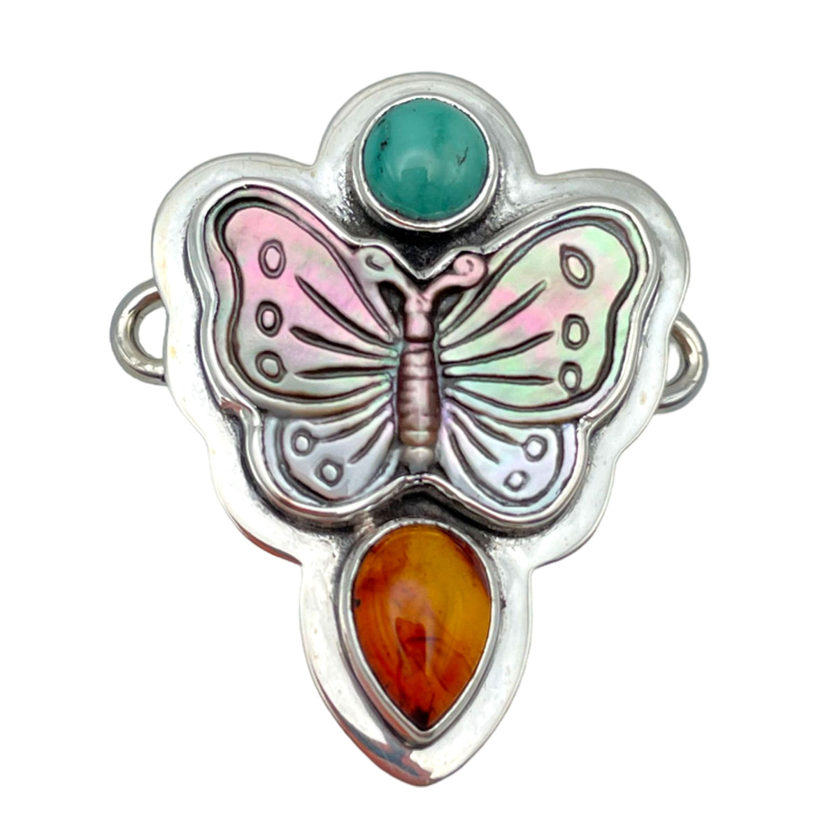 Tabra Jewelry Sterling Carved Mother Of Pearl Turquoise Carnelian Charm OOK505