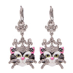 Ritzy Couture Princess Kitty Dangle Charm Earrings (Silvertone) - Black