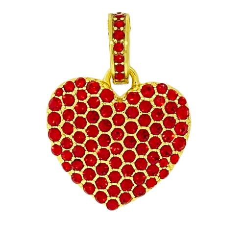 Reversible Red Crystal Pave Heart Charm -18k Gold Plating