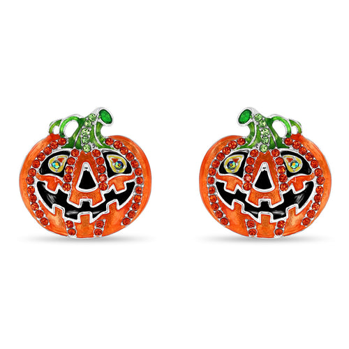 Jack O' Lantern Pumpkin Halloween Earrings Ritzy Couture Silver Plate