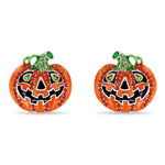 Jack O' Lantern Pumpkin Halloween Earrings Ritzy Couture Silver Plate