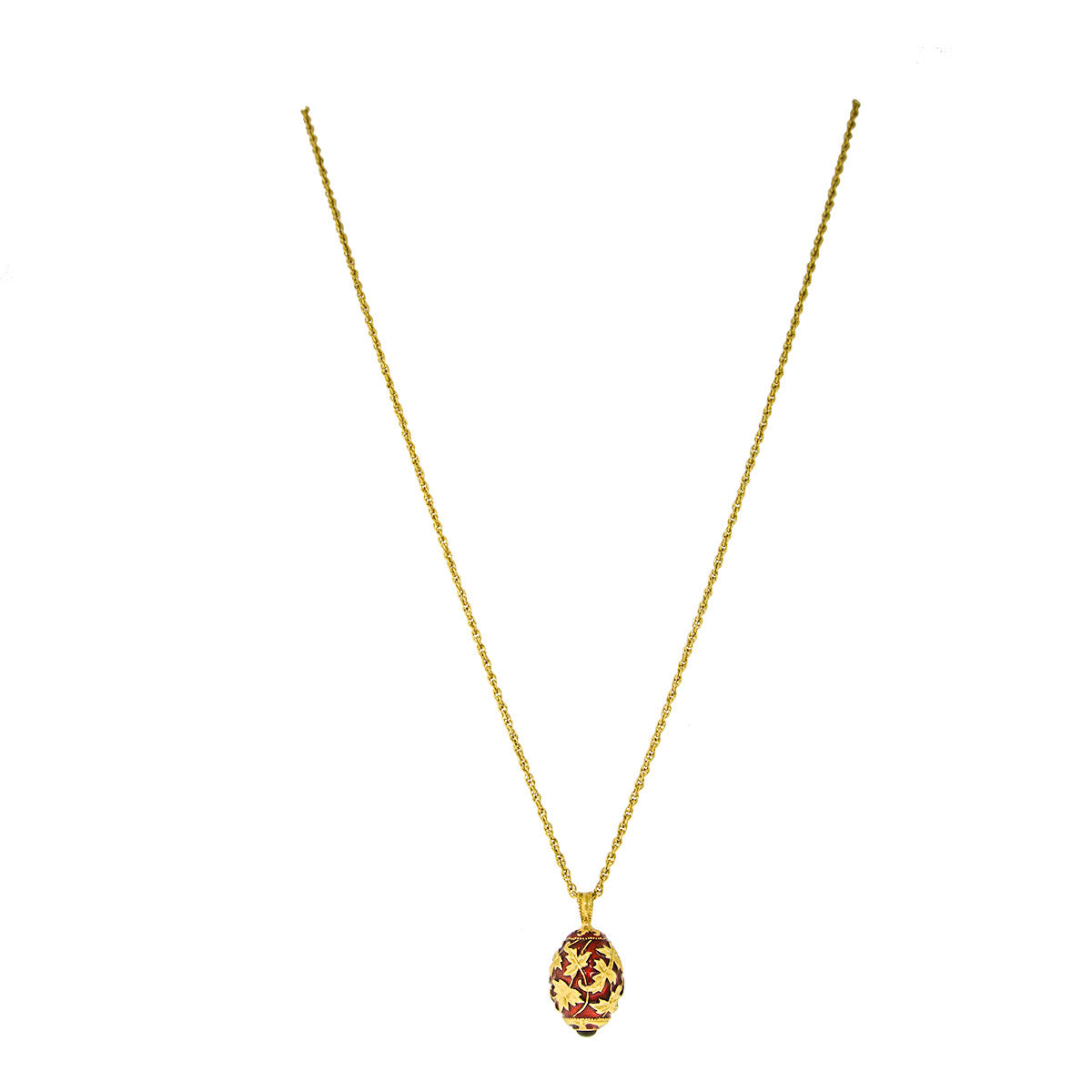 Gold Leaf Ruby Red Charm Pendant Necklace For Women - Back Side
