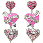 Ritzy Couture Women’s "Love Life" Heart & Arrow Valentine's Day Dangle Earrings with Rhinestones Studded Top (Silver/Pink (Post))