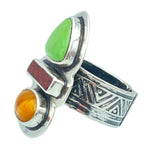 Tabra Jewelry 925 Sterling Silver Honey Amber Red Jasper & Green Turquoise Ring Size 5 00K522