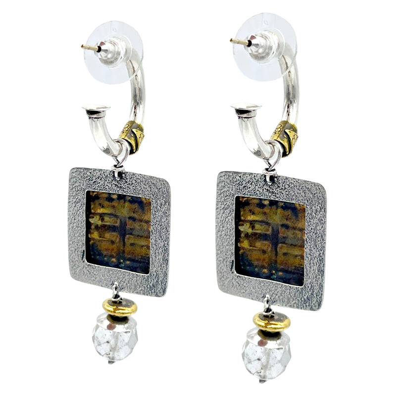 Tabra Jewelry 925 Sterling Silver, Bronze & Faceted Crystal Hoop Earrings, OOK551