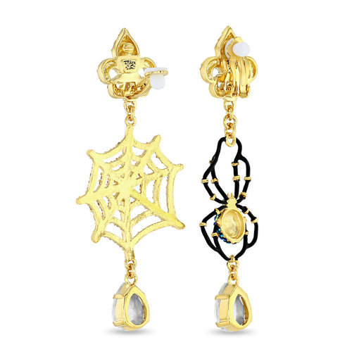 Spider Web Halloween Chandelier Earrings - Ritzy Couture Deluxe -18k Gold Plated