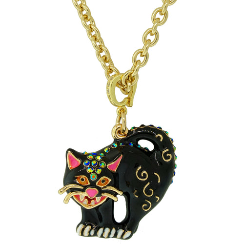 Ritzy Couture Halloween Scared Kitty Black Cat Enhancer Charm Necklace Goldtone