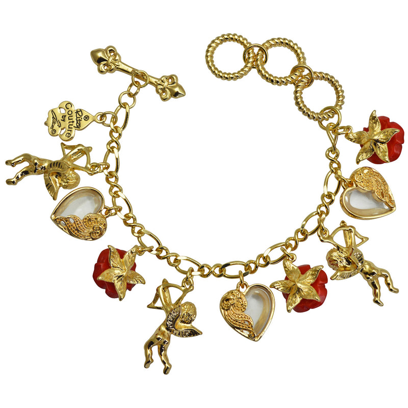 Ritzy Couture Cupids and Romance Adjustable Multi Charm Bracelet - Red/Gold