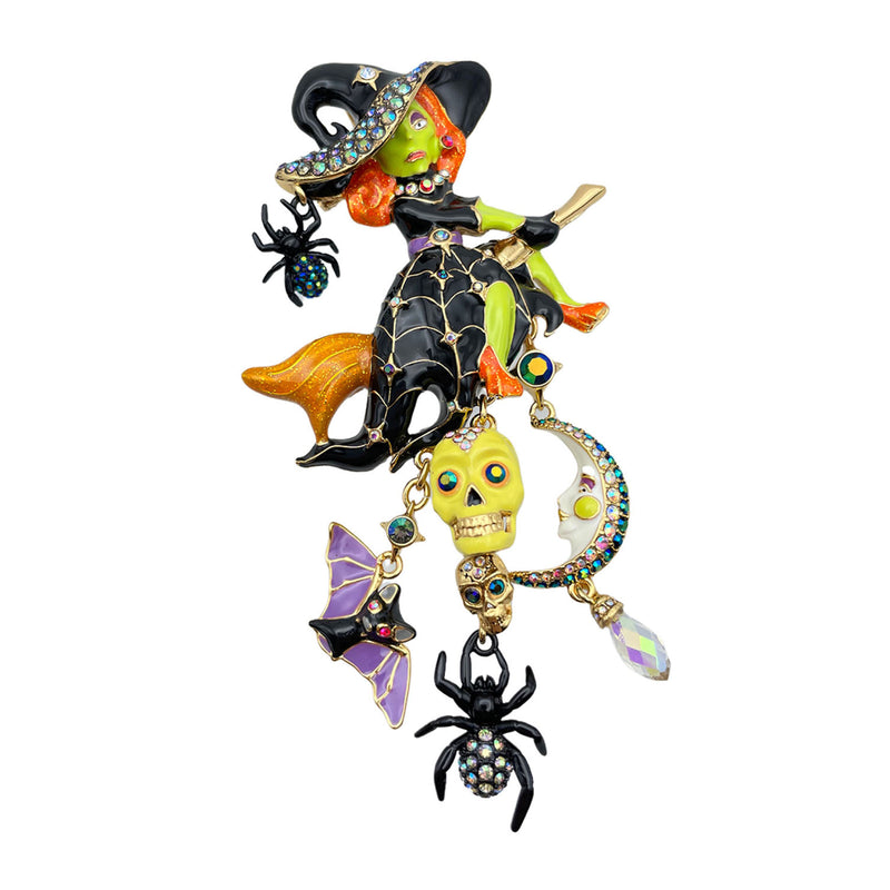 Beguiling Halloween Witch Pin Pendant by Ritzy Couture DeLuxe - 18k Gold Plating