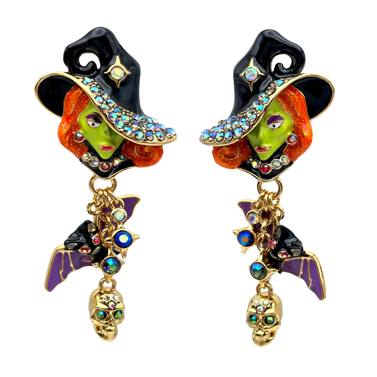 Spectacular Halloween Glamor Witch Earrings Ritzy Couture DeLuxe-18k Gold Plated