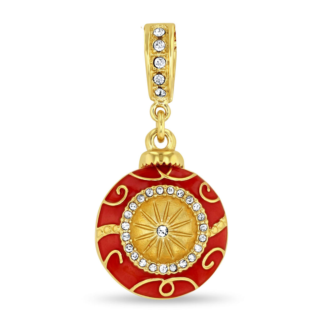Red Christmas Ornament Crystal Enhancer Charm - 18k Gold Plated