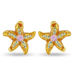 Crystal Topaz Ocean Starfish Earrings - 18k Gold Plating