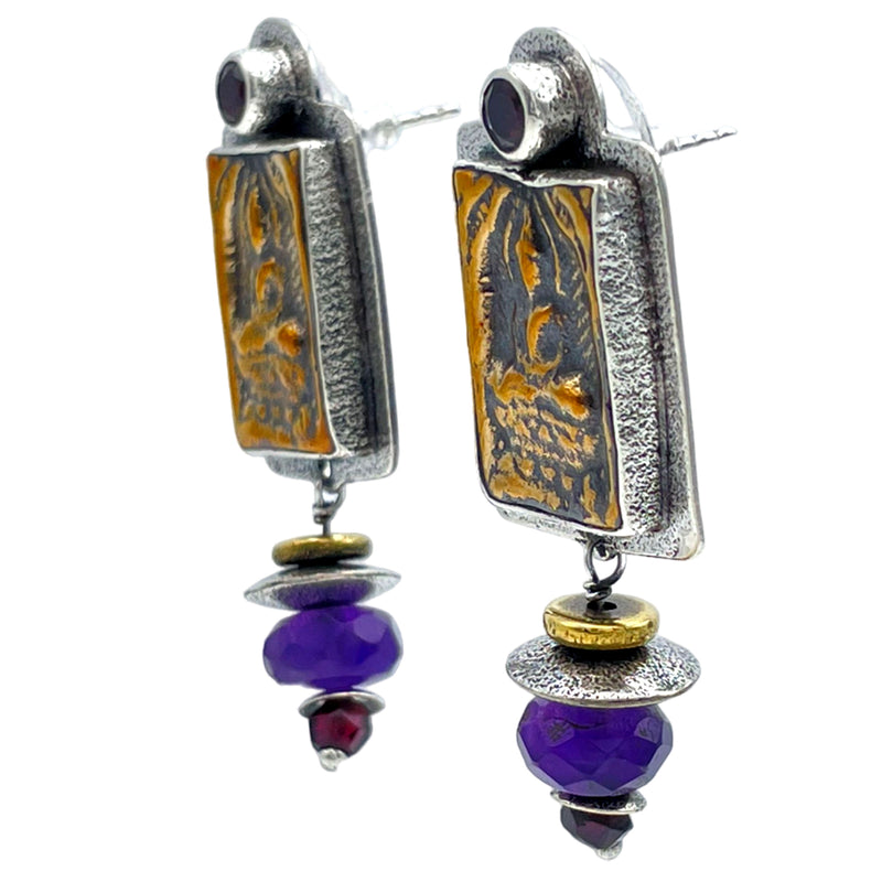 Tabra Jewelry 925 Sterling Silver Bronze Indian Garnet Handmade Silver Beads Post Earrings 00K541