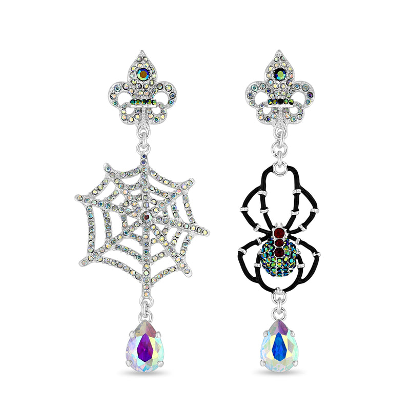 Spider Web Halloween Chandelier Earrings Ritzy Couture Deluxe-Fine Silver Plated