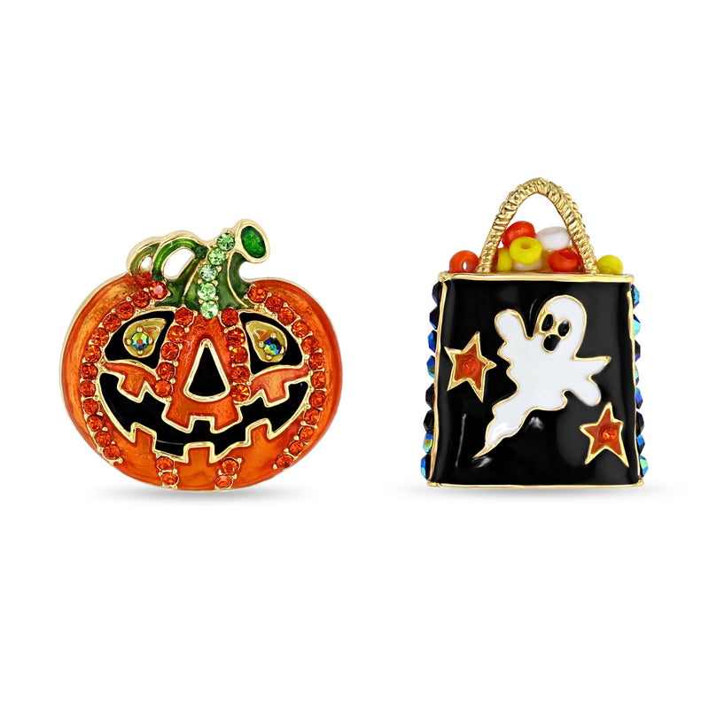 Trick or Treat Jack O' Lantern Pumpkin Halloween Earrings by Ritzy Couture DeLuxe - 18k Gold Plated