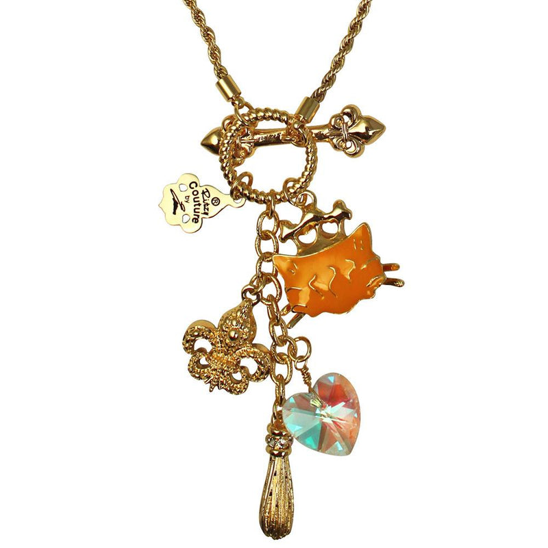 Ritzy Couture Princess Kitty Multi Charm Necklace (Goldtone) - Multicolor