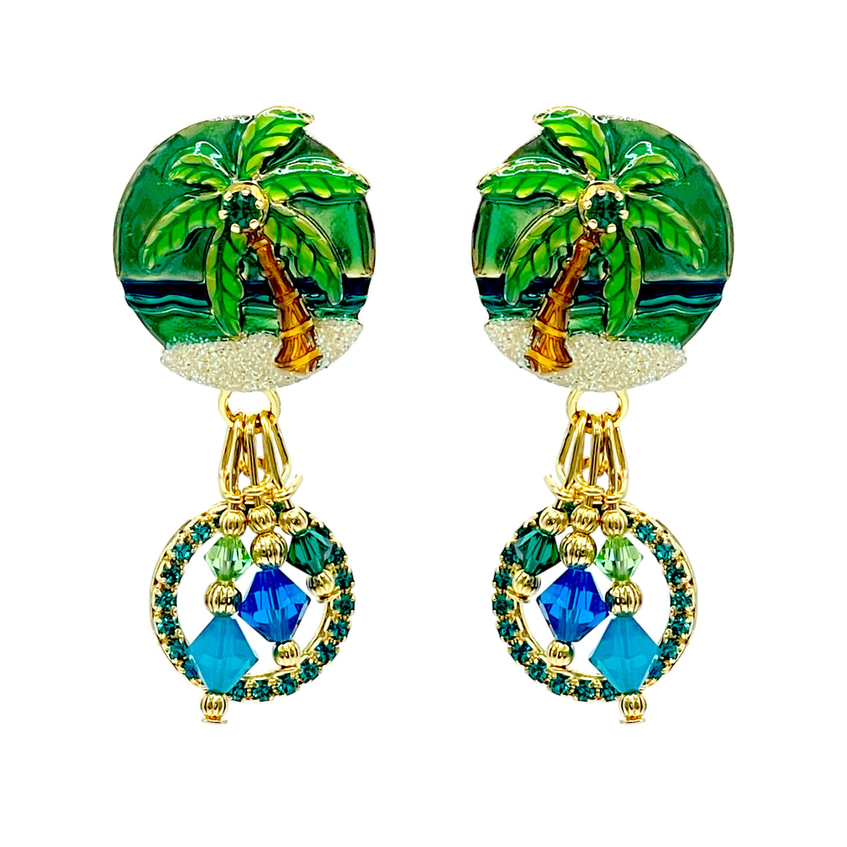 Lunch at The Ritz Coastal Chic Tropical Beach and Palm Tree Earrings Goldtone