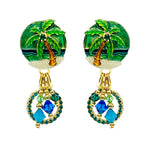 Lunch at The Ritz Coastal Chic Tropical Beach and Palm Tree Earrings Goldtone