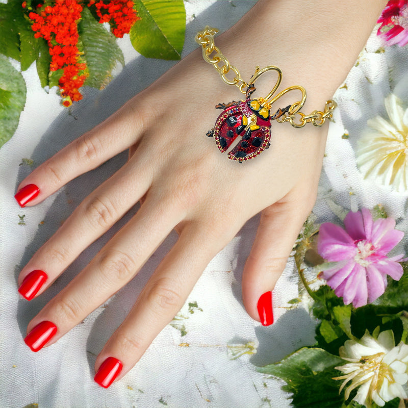 Lunch at The Ritz Delightful Treasure Ladybug Enchanting Charm Bracelet A 22k Gold Plating