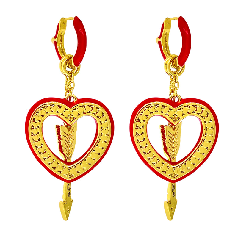 Hearts and Arrow Love Red Ombre Earring - 18k Gold Plating