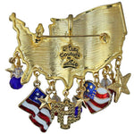 American Flag Multi Charm July 4th Patriotic Pin/Pendant (Goldtone) Ritzy Couture - Red/White/Blue