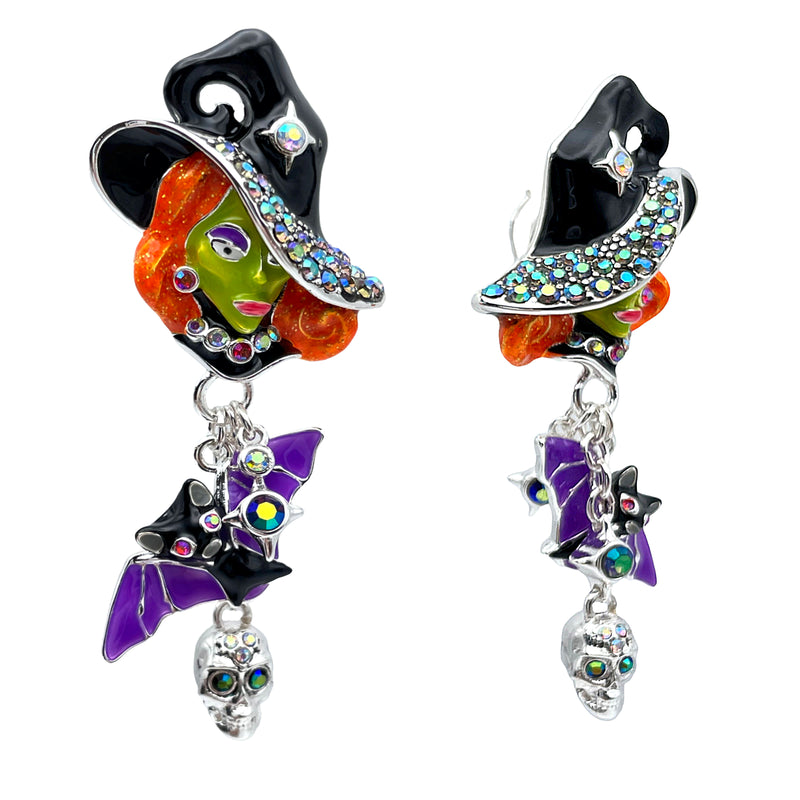 Spectacular Halloween Glamor Witch Earrings Ritzy Couture DeLuxe-Fine Silver Plate