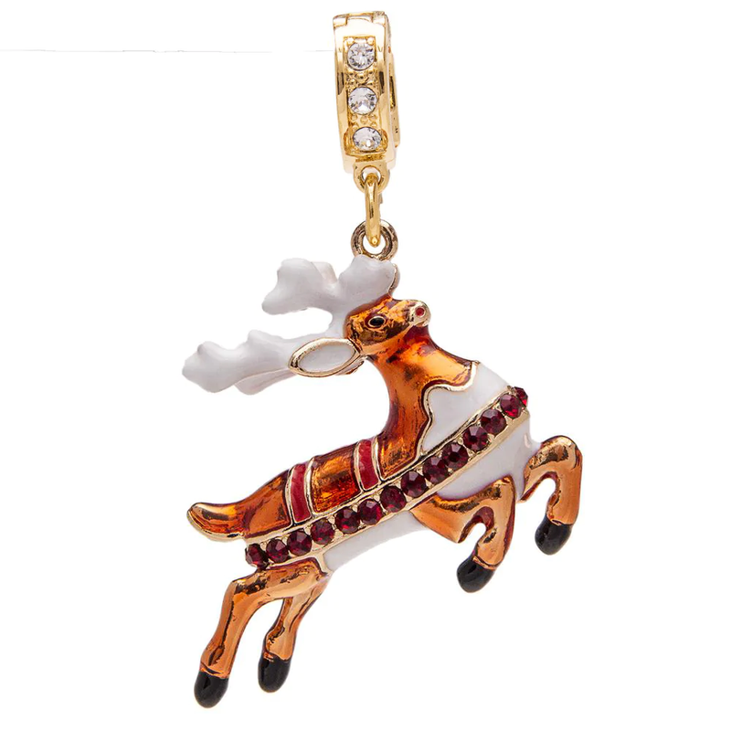 Ritzy Couture Christmas Reindeer Charm with Swarovski Crystals Enhancer Charm (Goldtone)