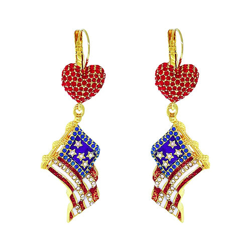 July 4th Heart Dangle Lightweight Earrings Ritzy Couture