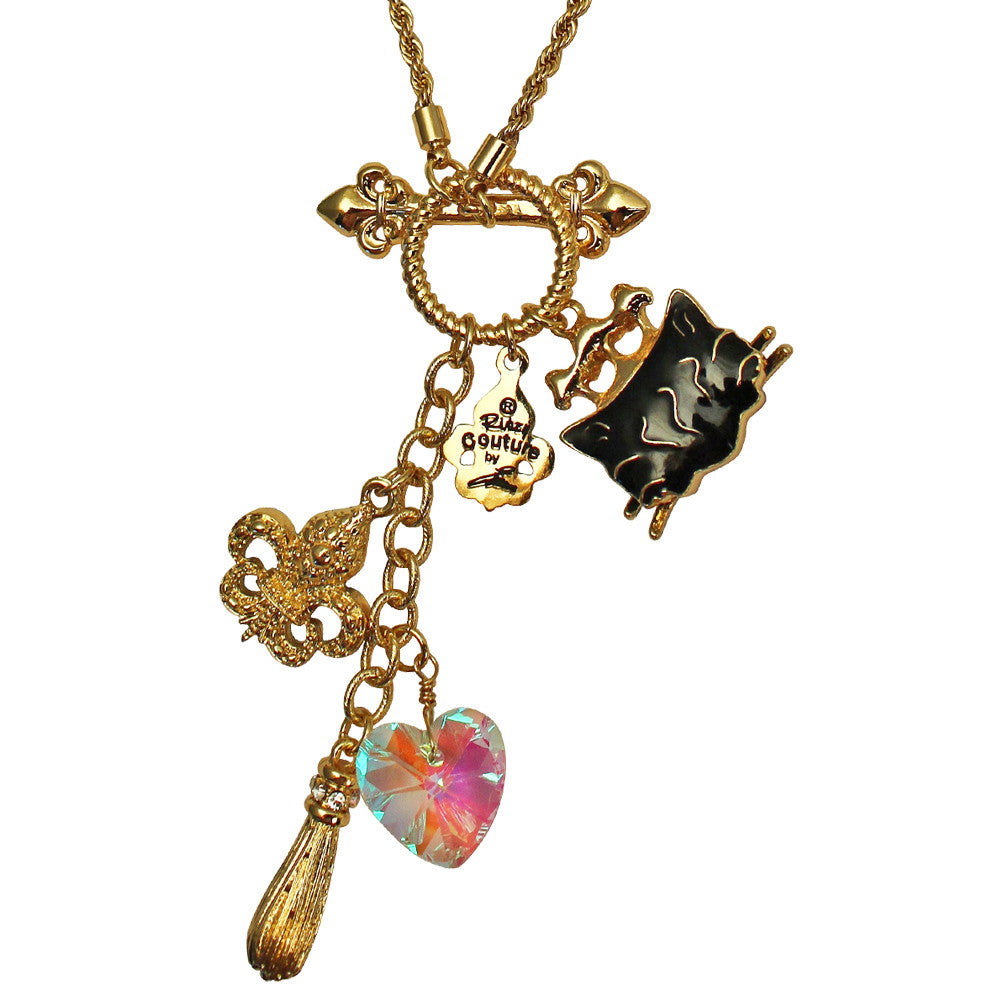 Princess Black Cat Multi Charm Necklace Jewelry - Black Cat Charm