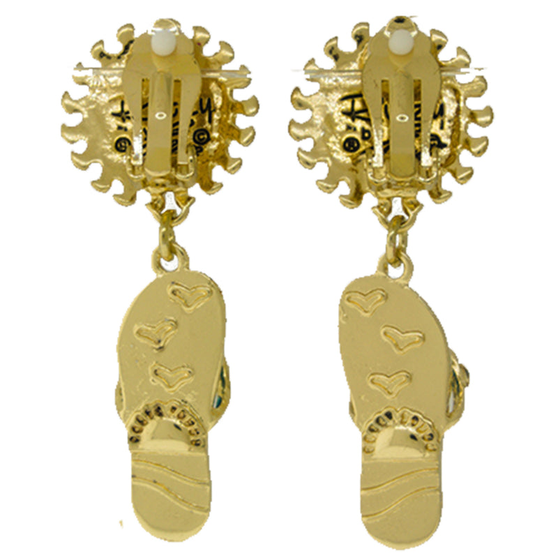 Ritzy Couture Summer Fun Flip Flop Sun Face Drop Dangle Earrings (Goldtone)