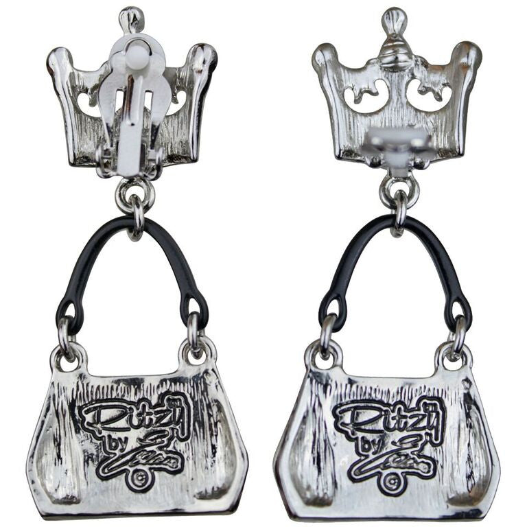 Crown & Handbag Shopping Charm Earrings - Back Side