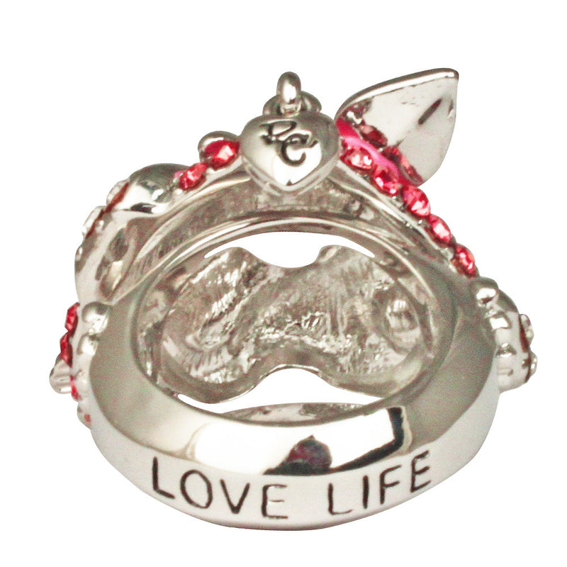 Love Heart & Arrow Pink Dangle Ring | Heart Ring | Back Side