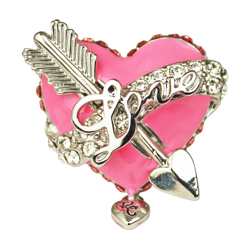Love Heart & Arrow Pink Dangle Ring | Heart Ring