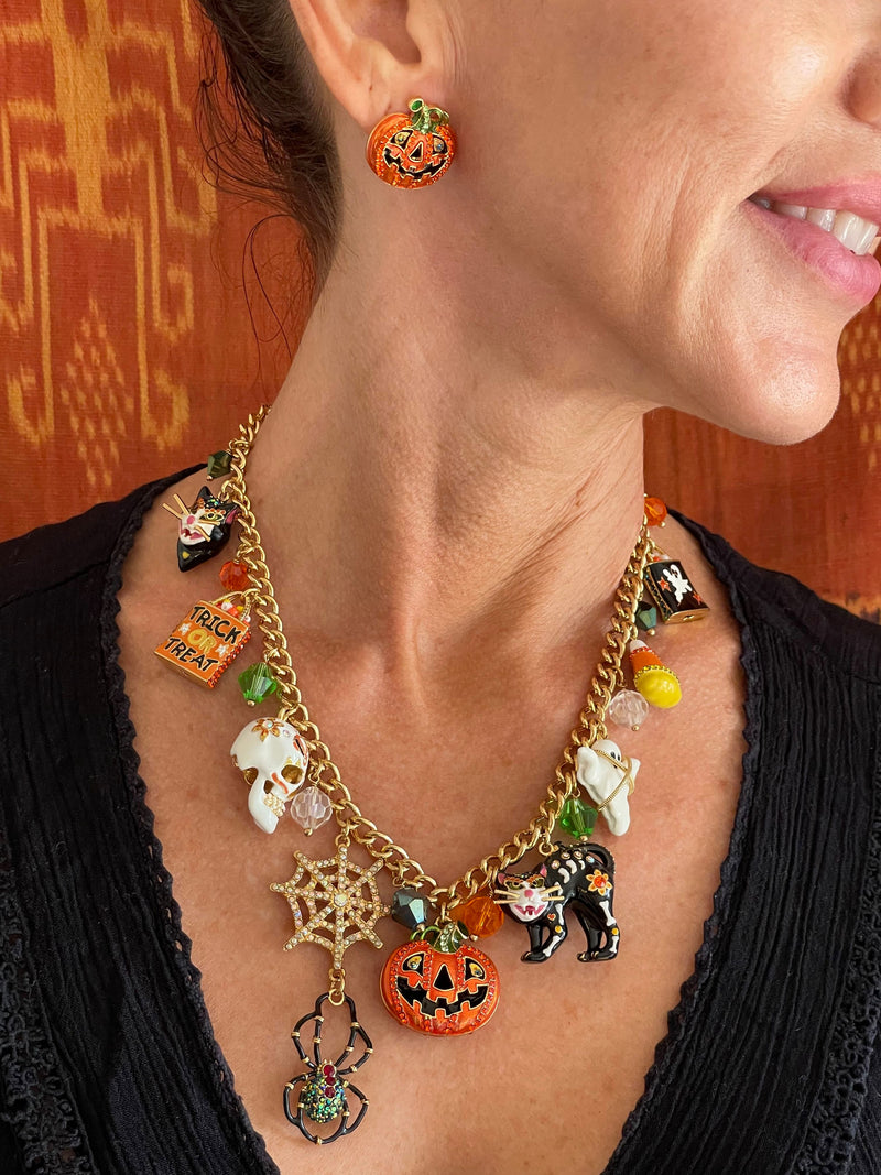 Trick or Treat Halloween Charm 18" Necklace by Ritzy Couture Deluxe - 18k Gold Plate