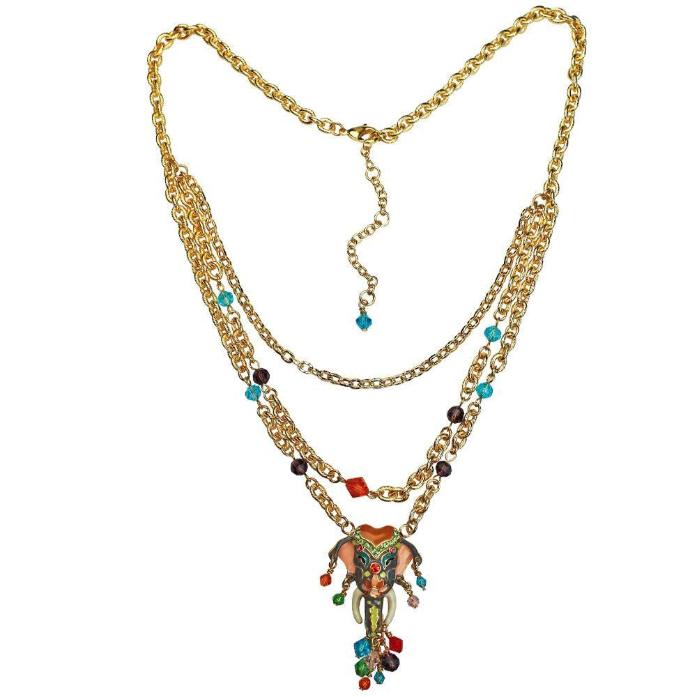 Royal Maharaja Elephant Dangle Necklace Jewelry - Back Side