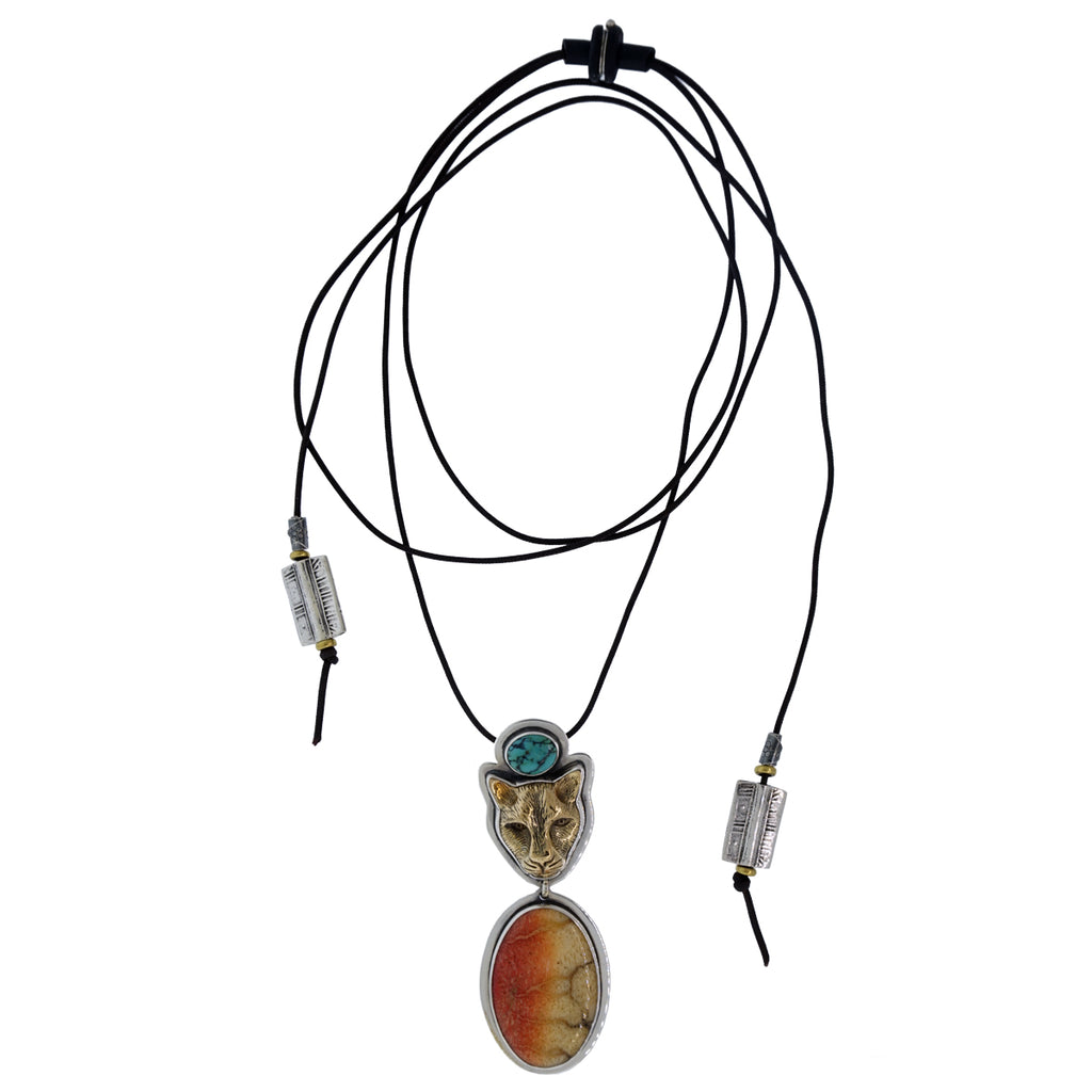 Tabra Jewelry - Bronze Jaguar Coral Pendant Necklace