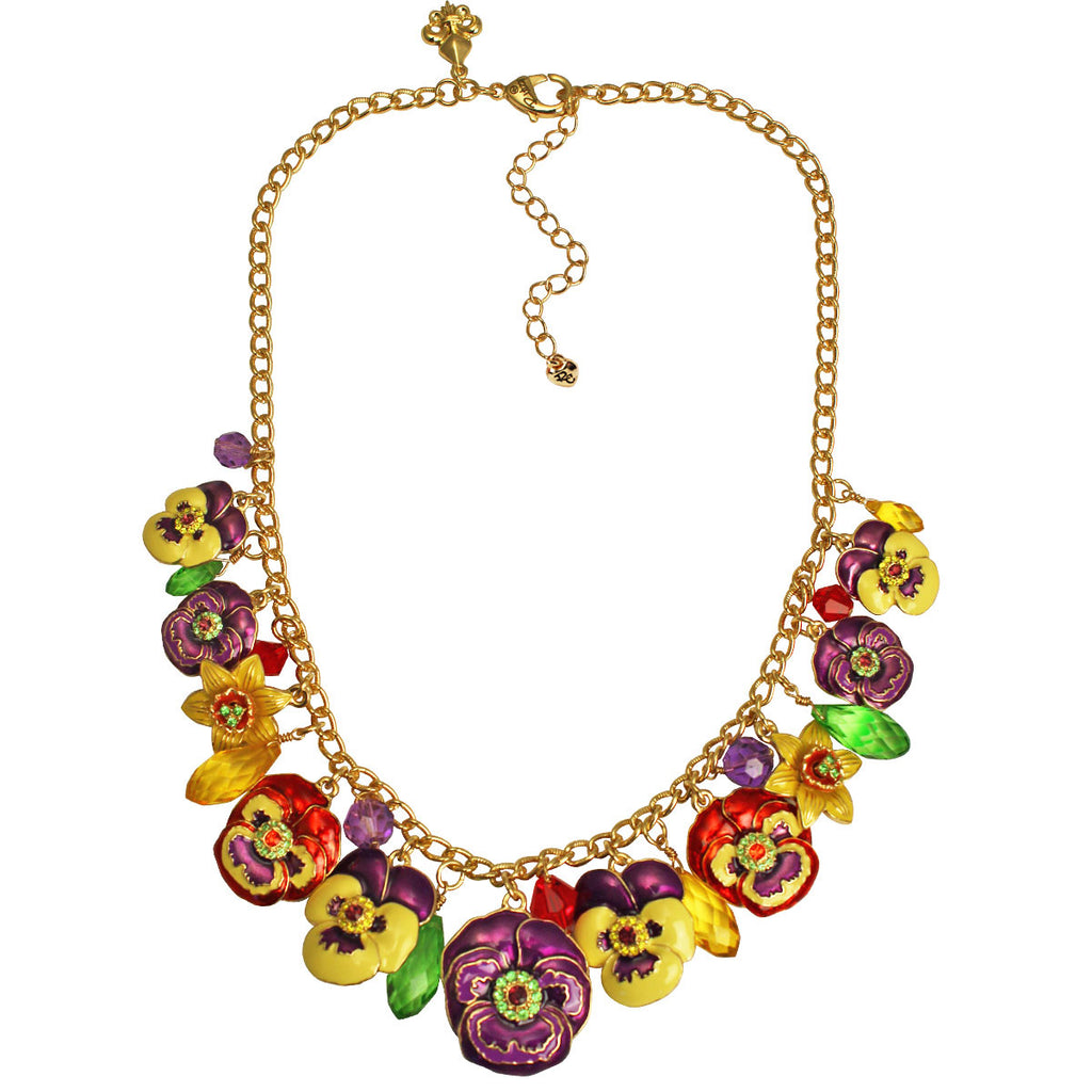 Pansy Flower Multi Color Charm Necklace Jewelry