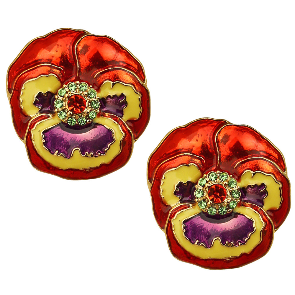 Pretty Pansy Flower Button Earrings For Women
