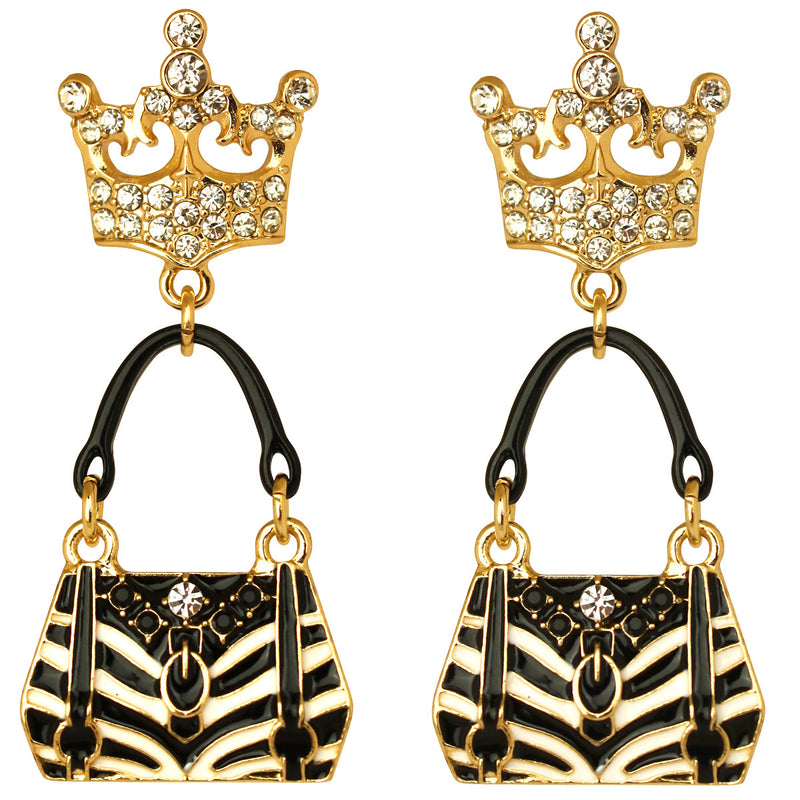 Crown & Handbag Shopping Charm Jewelry Earrings