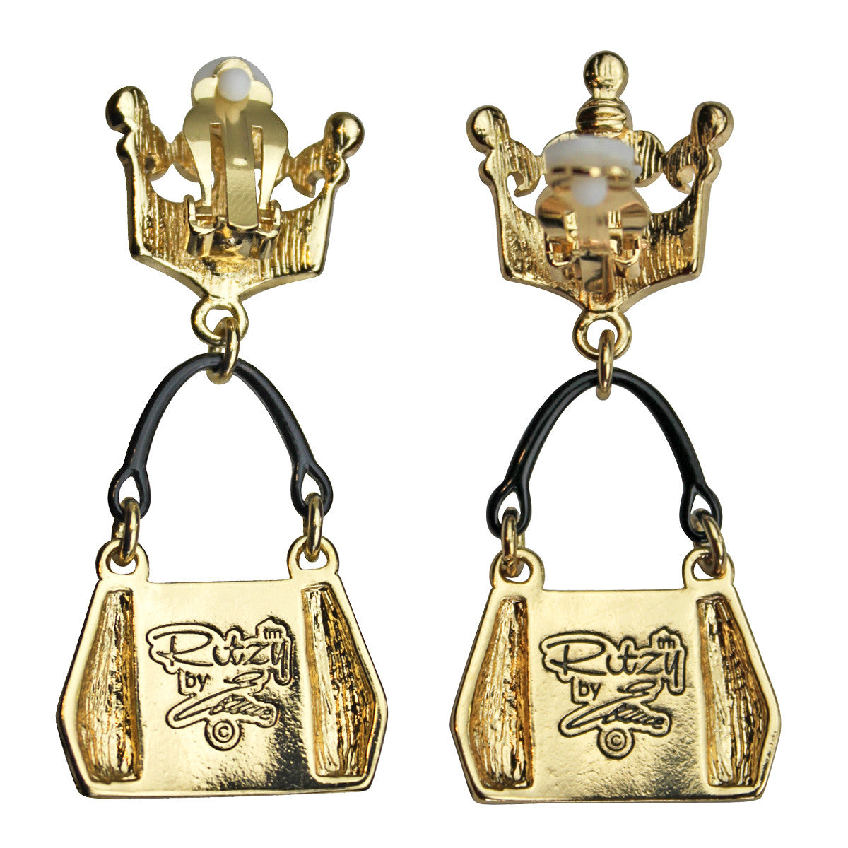 Crown & Handbag Shopping Charm Jewelry Earrings | Back Side