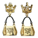 Crown & Handbag Shopping Charm Jewelry Earrings | Back Side