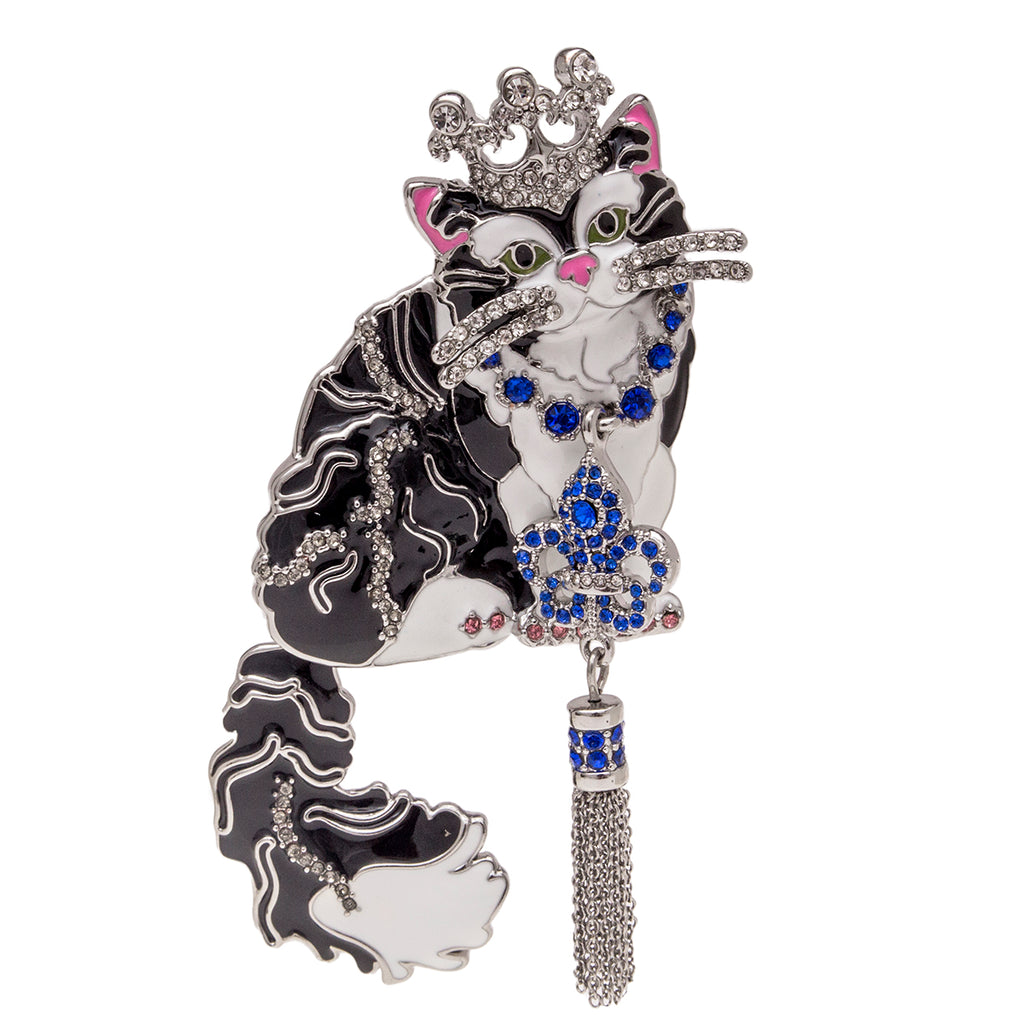 Princess Kitty Black Tuxedo Cat Pin Pendant - Cat Jewelry