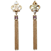 Royal Pave Fleur de Lis Amethyst Tassel Jewelry Earrings | Back Side
